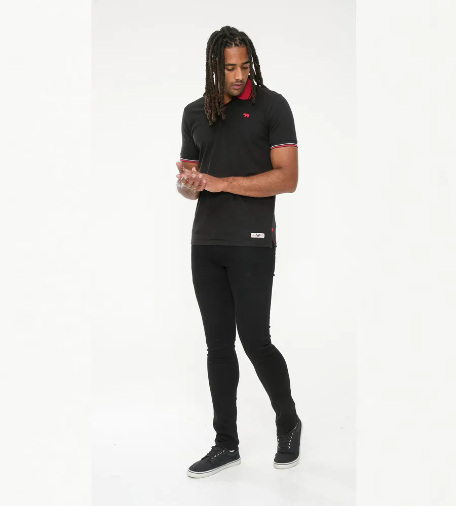 Black Pique Polo Shirt With Cuff and Collar Tipping Detail (CHESTER)